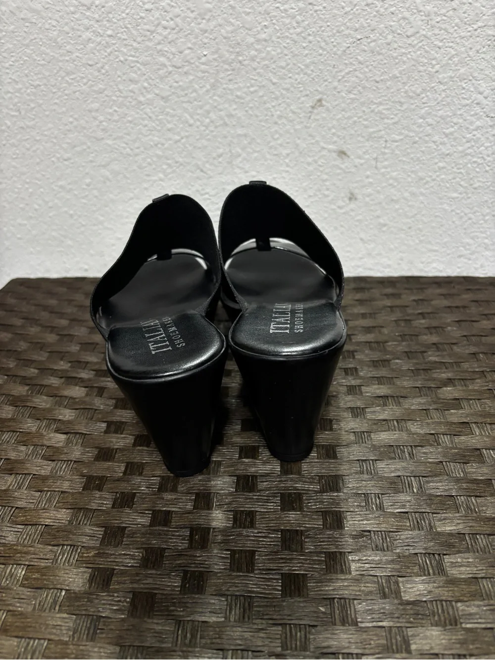 Italian Shoemakers Black Patent and Matte Platform Wedge Slides